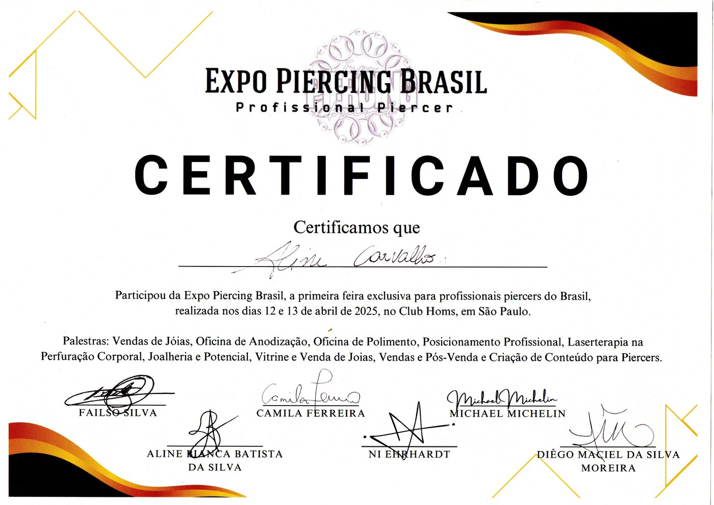 Certificado de Participação — Expo Piercing Brasil
